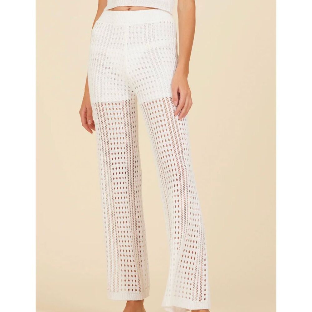 NWT surf Gypsy white knit wide, leg, crocheted pants with lining M